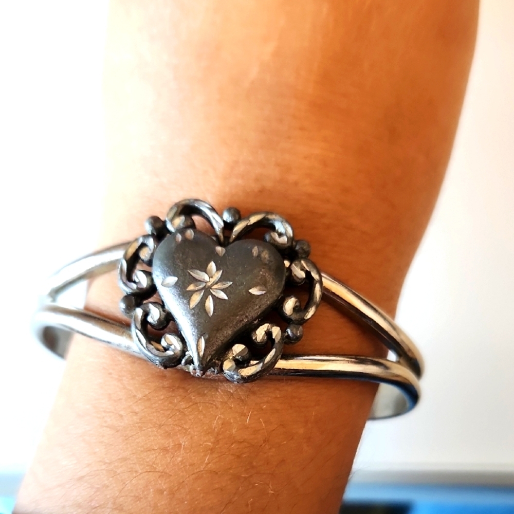Silvertone Heart Cuff Bracelet